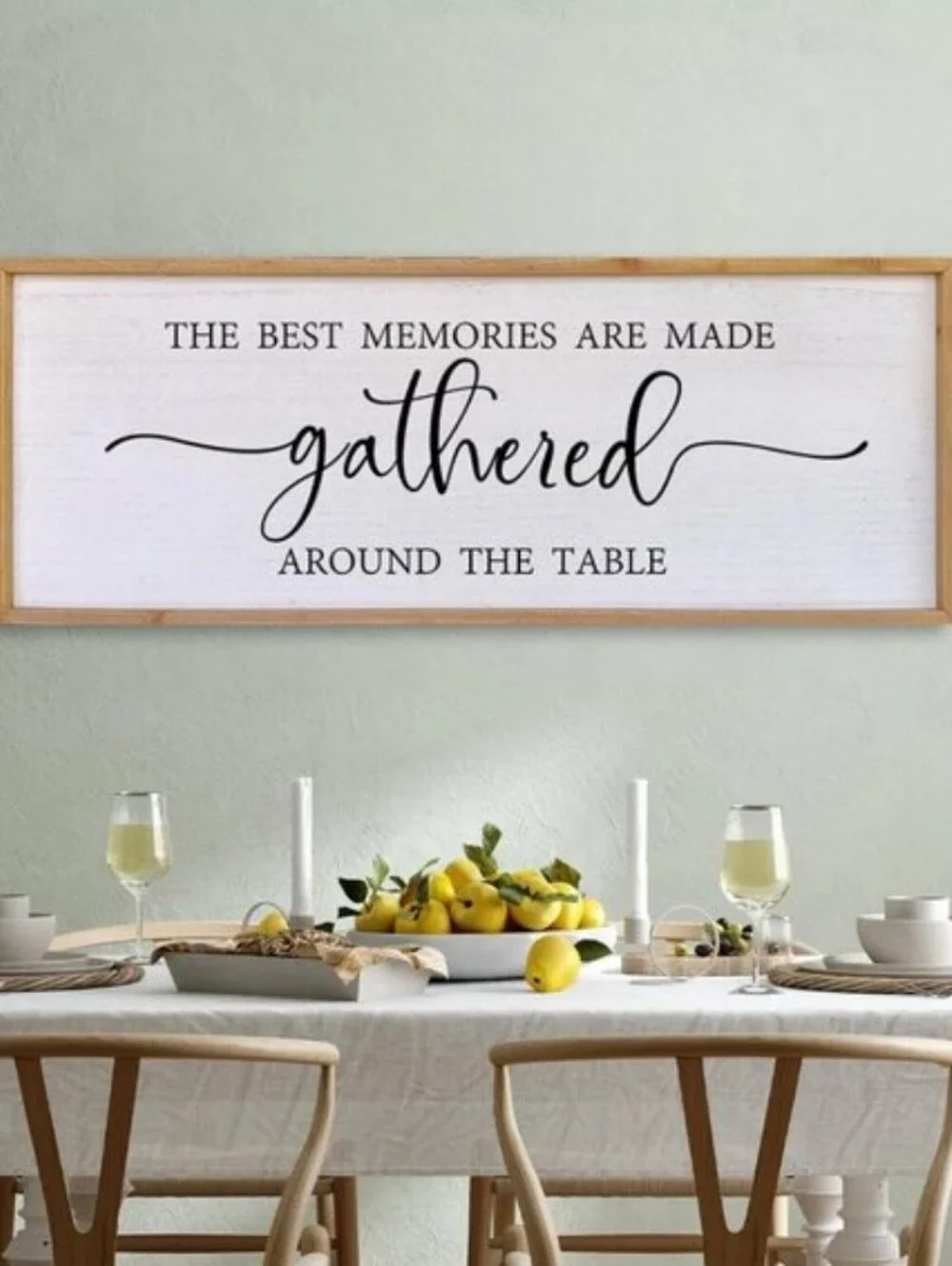 Gathered Wall Sign - White and Natural Wood Home Wall Decor 32x12